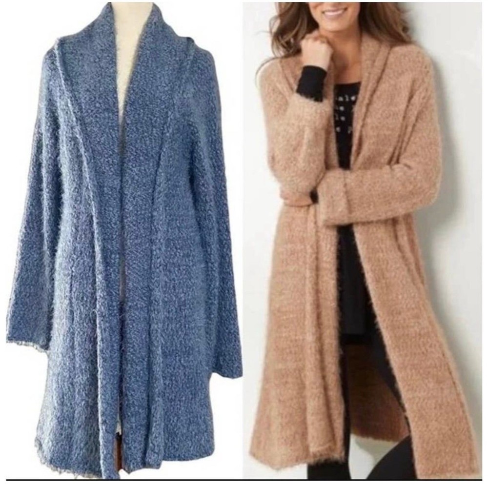 soft surroundings Newfoundland Eyelash Open Cardigan Blue size large